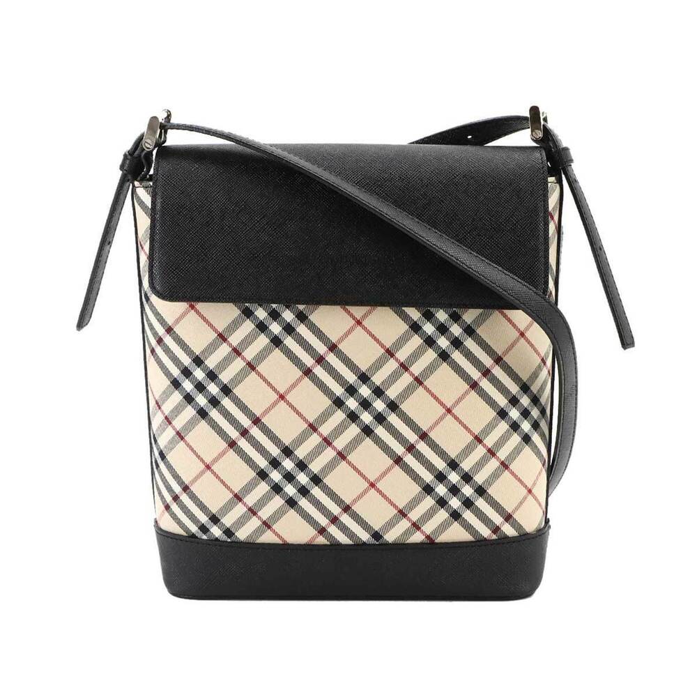 Burberry Nova Check Shoulder Handbag, Canvas and Leather, Beige Black.